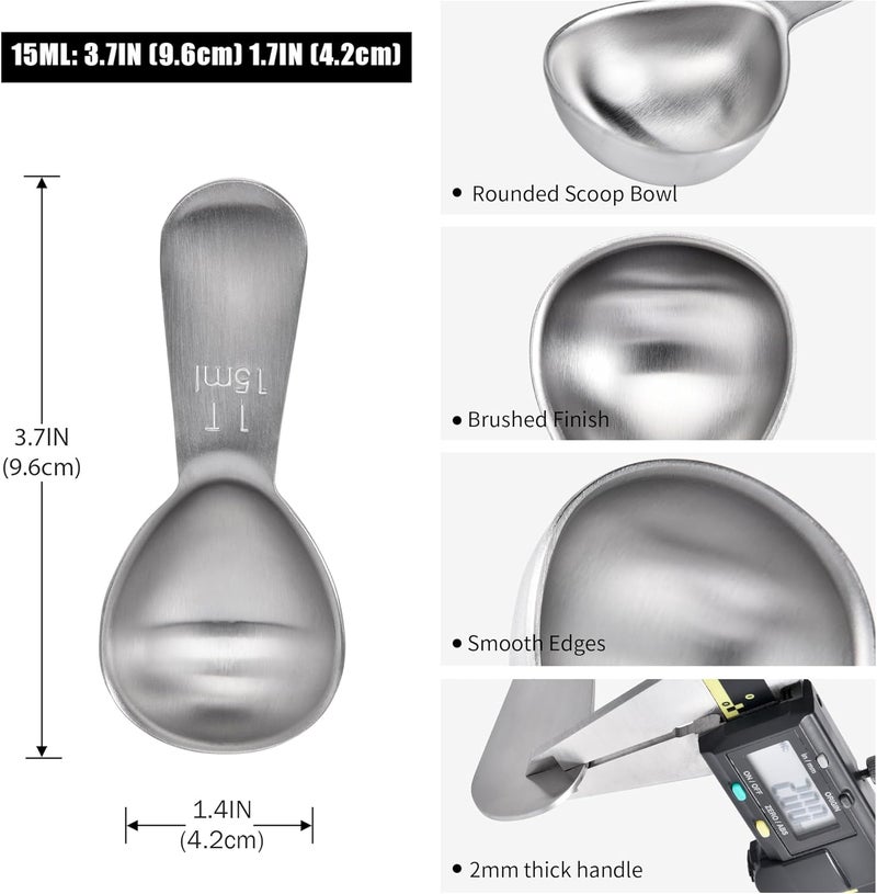 Doosu 1 Tablespoon Coffee Scoop - 18/8 Stainless Steel Heavy Duty Measuring Spoon with Short Handle, Food Grade Metal Tbsp Scoop for Ground Coffee Beans Tea Sugar Powder (15ml) - Image 2